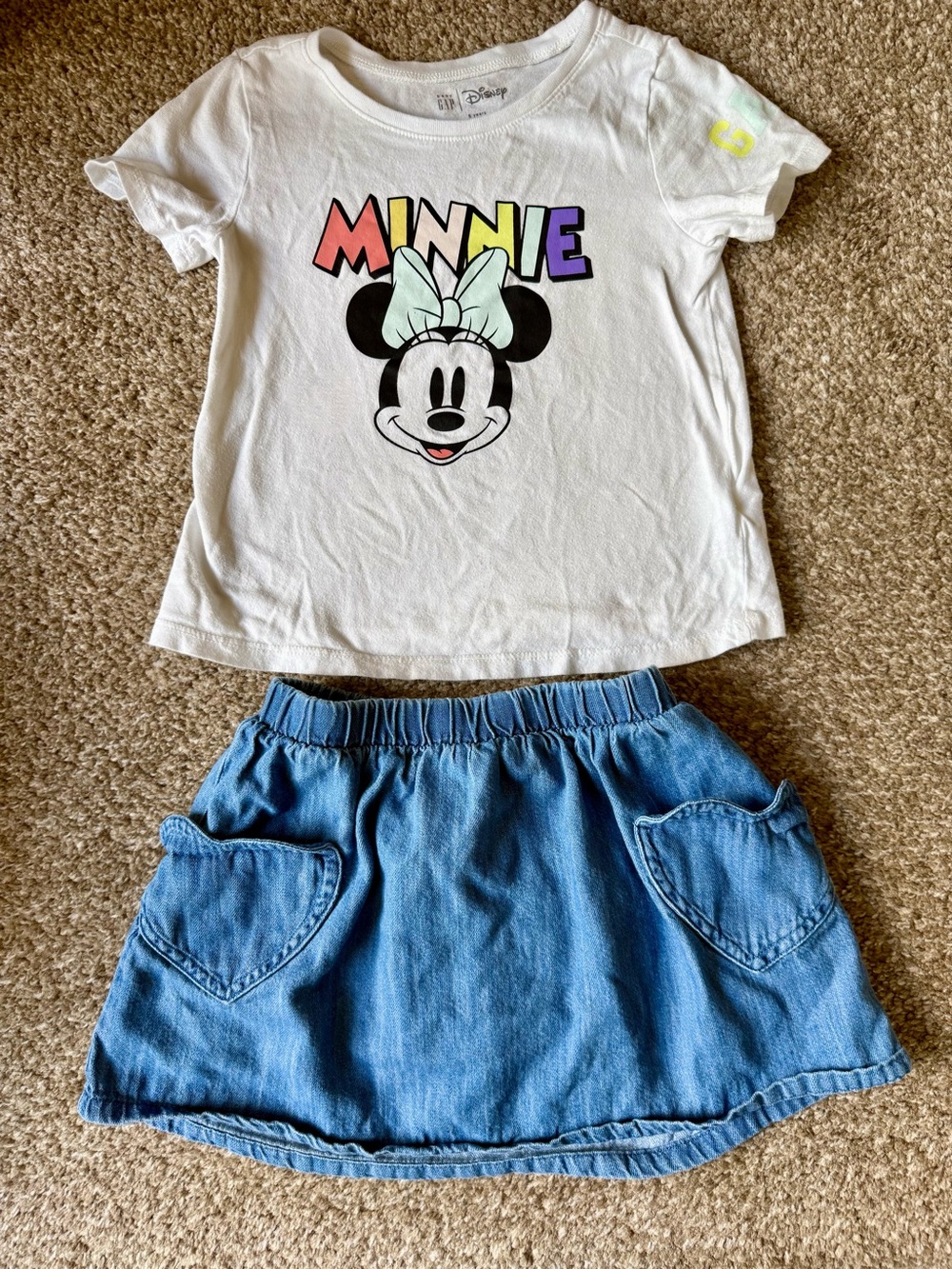 Disney Minnie Mouse White Graphic Tee with Denim Skirt - Picture 1 of 8